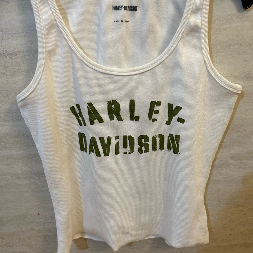Harley-Davidson Women's Stencil White and Green Tank Top